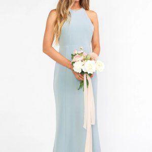 Chicago High Neck Gown ~ Silver Sage Stretch Crepe